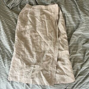 Talbots Tan Wrap 100% Irish Linen Midi Skirt